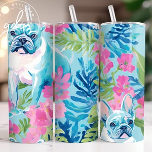 French Bulldog Tumbler Wrap: Floral Dog Lovers Design (Digital Download)