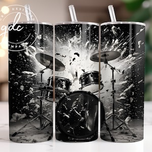 Drum Tumbler Wrap 20 oz Skinny Tumbler Sublimation Design Digital Download PNG Instant DIGITAL ONLY, Drummer 20 oz Tumbler, Drum Set Tumbler