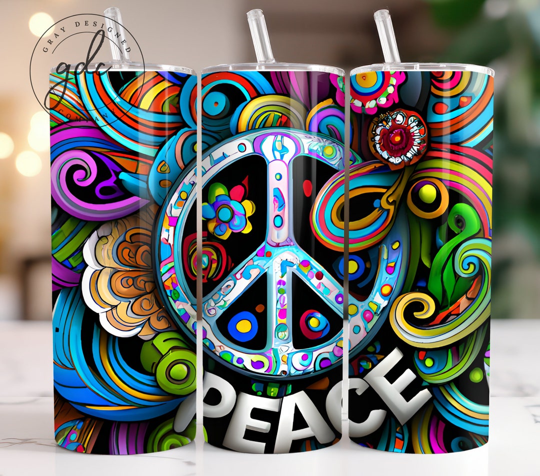 ピースサインタンブラー昇華デザイン：グルーヴィーな20オンススキニー