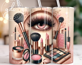 Makeup Tumbler PNG | Makeup Artist Tumbler Wrap Png, Cosmetologist Tumbler Sublimation Design, 20oz Skinny Tumbler PNG, Makeup Artist