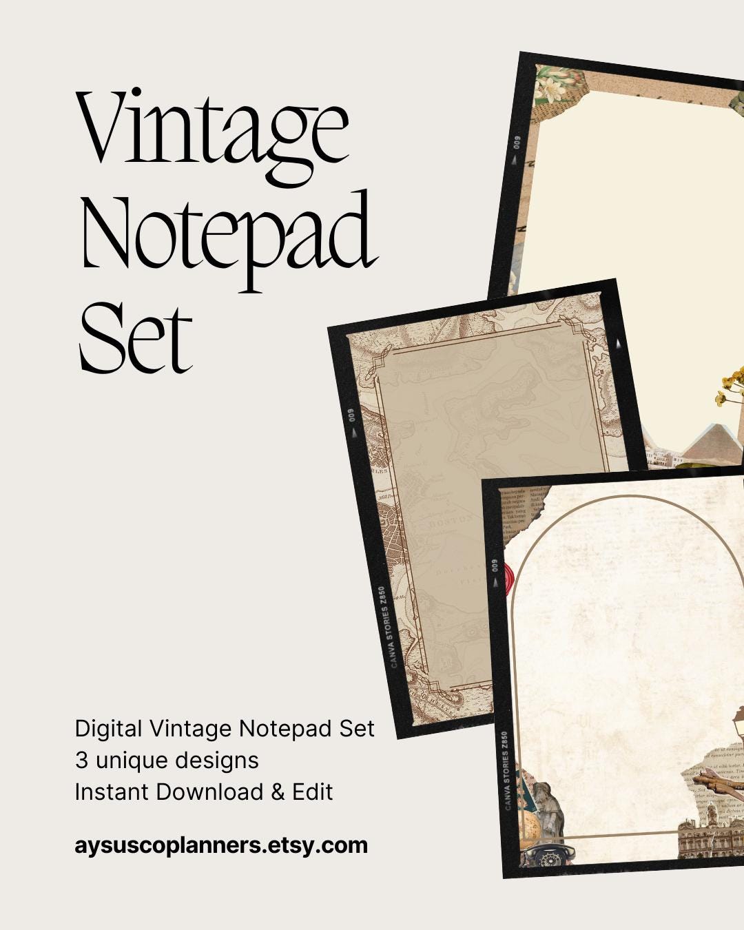 Vintage Digital Notepad Set - Etsy