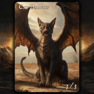Cat Dragon MTG Token x3 , Painted