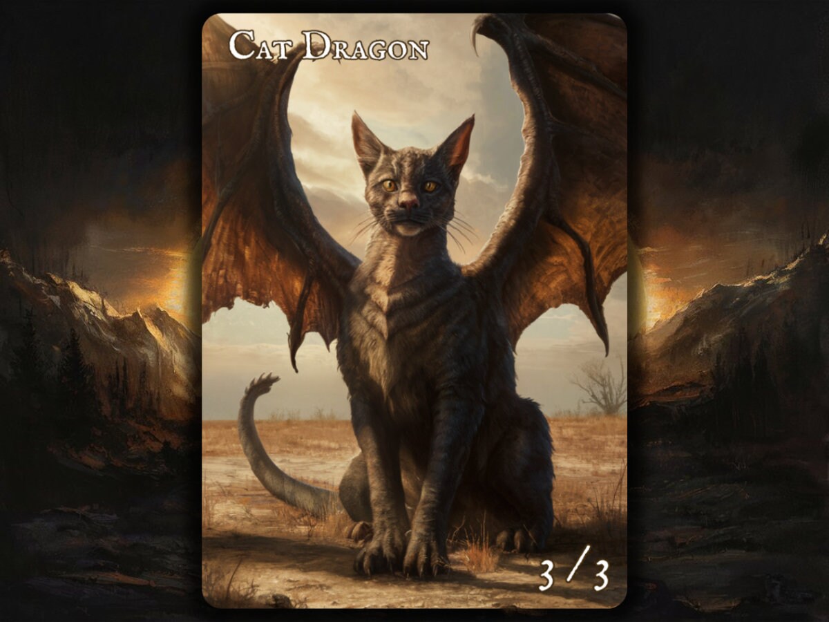 Cat Dragon MTG Token x3 , Painted