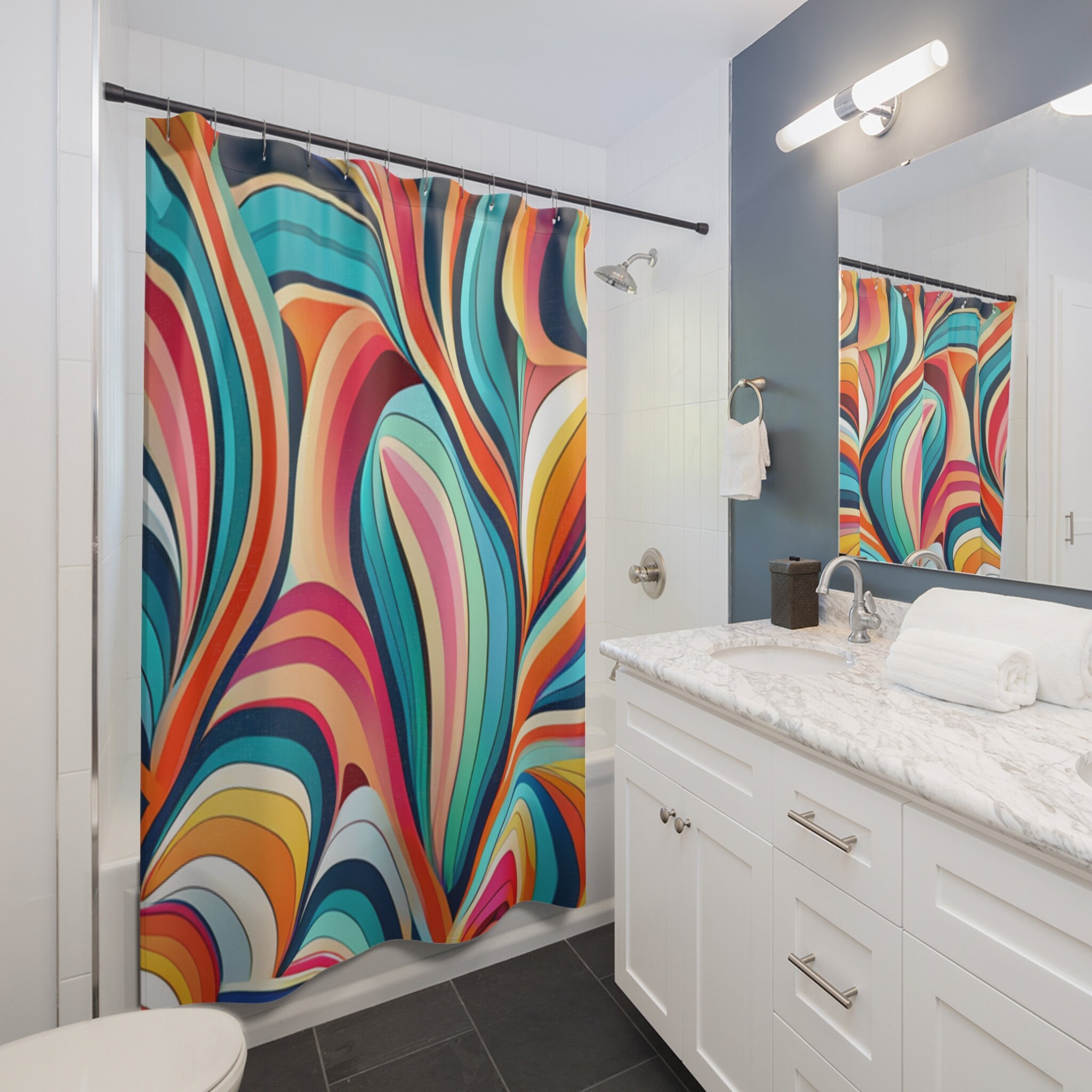 Retro Shower Curtains, Retro Bath Curtain, Groovy Shower Curtain