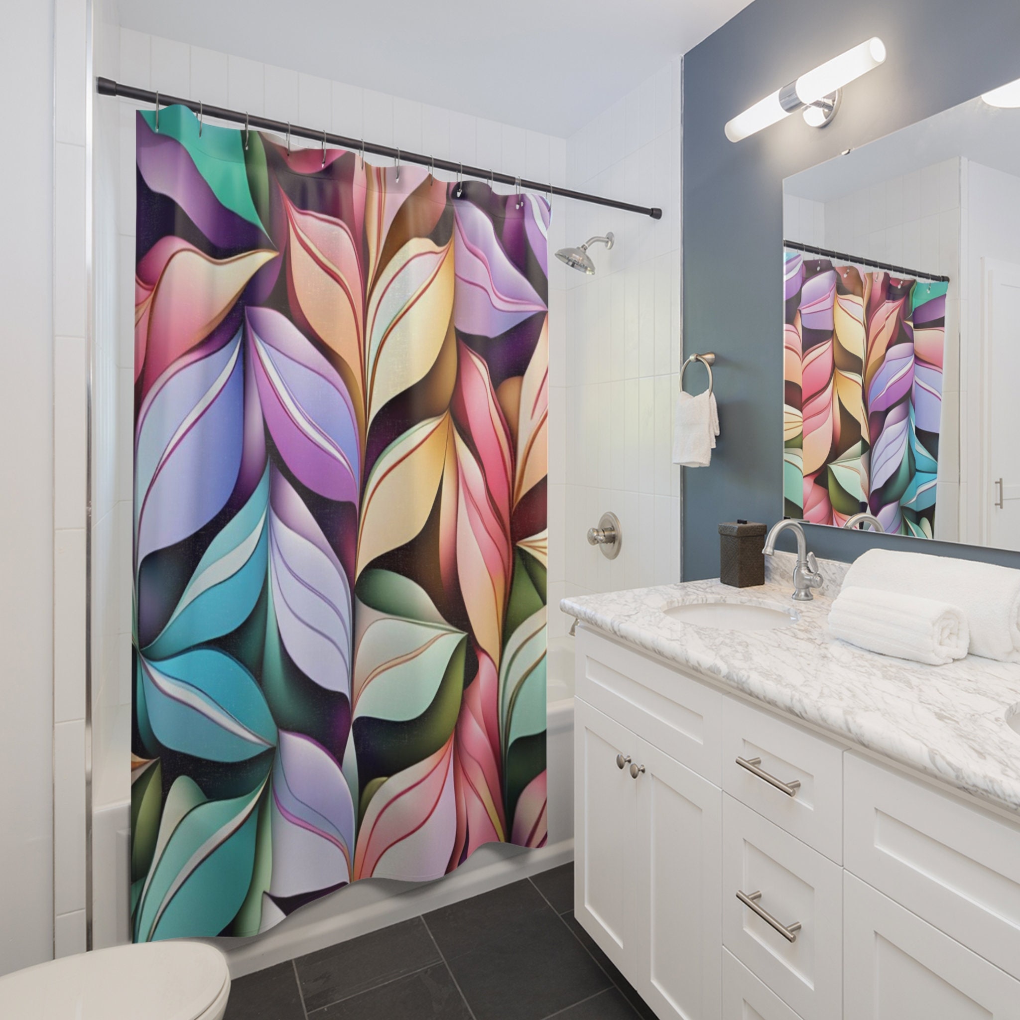 Flower Shower Curtain, Pastel Shower Curtains, Retro Shower Curtain