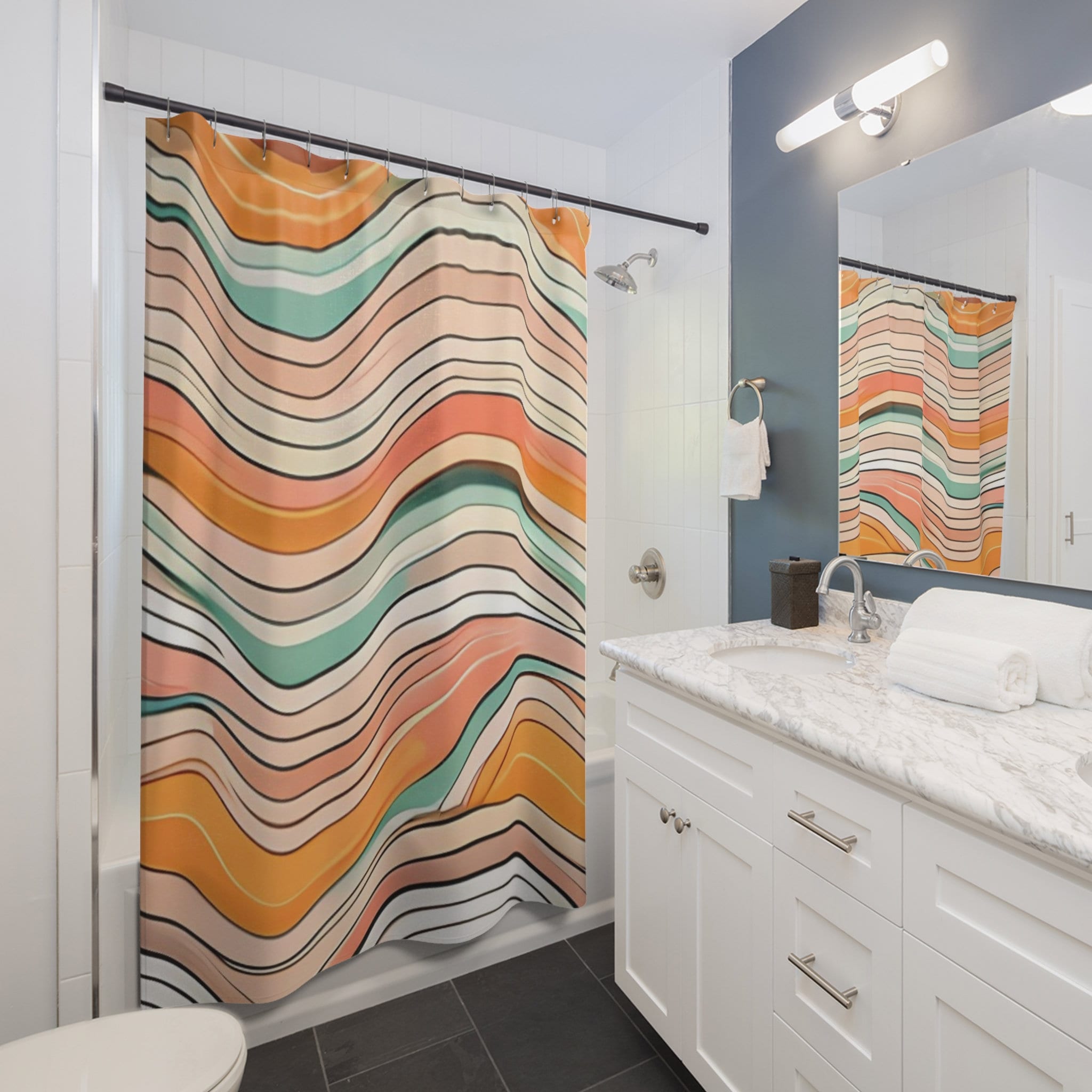 Retro Shower Curtains, Retro Bath Curtain, Groovy Shower Curtain