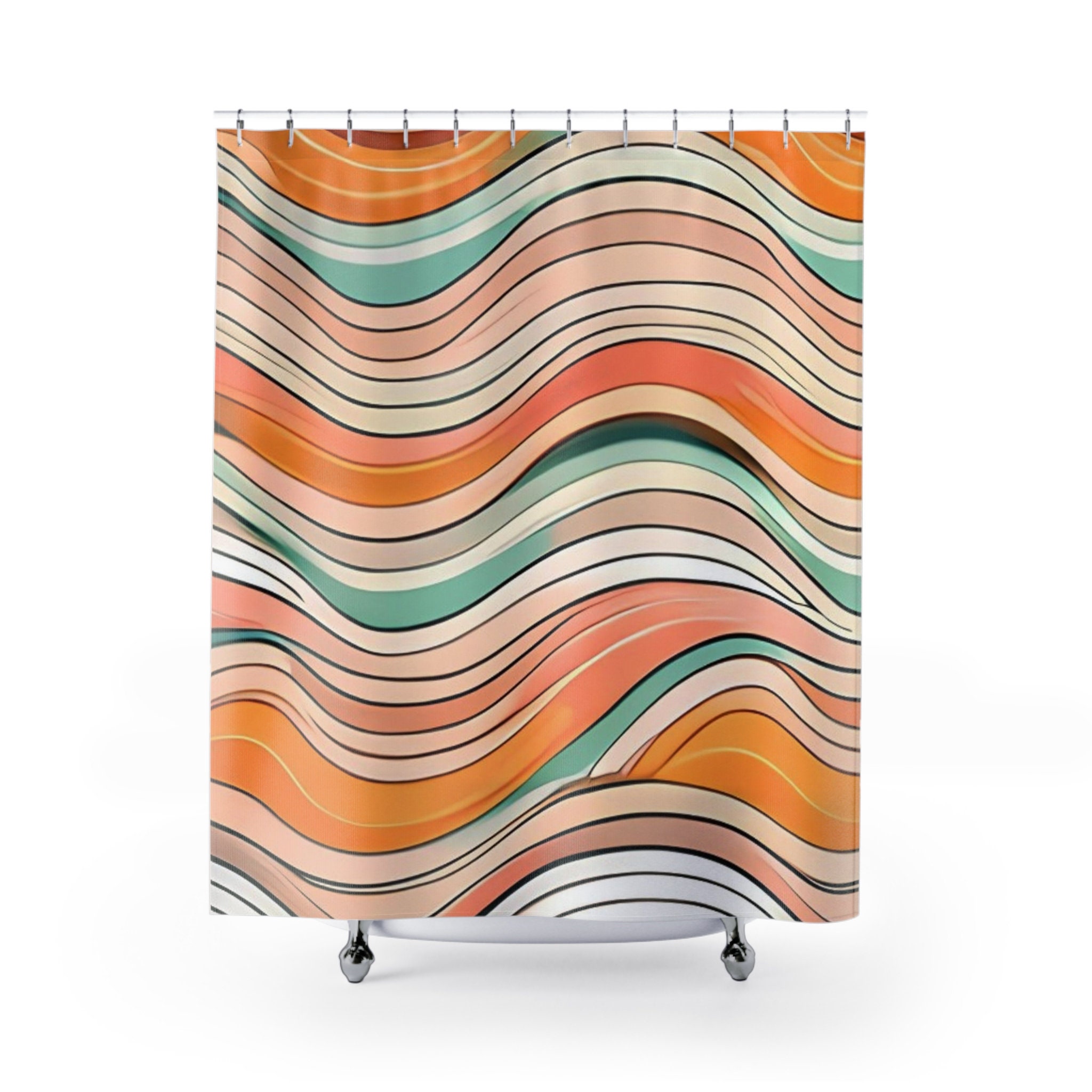 Retro Shower Curtains, Retro Bath Curtain, Groovy Shower Curtain