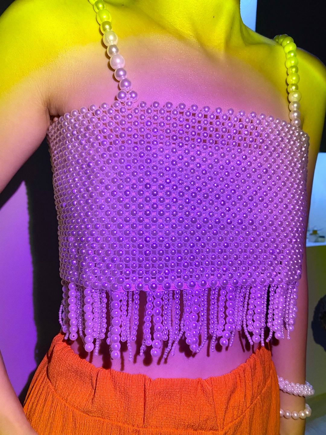 Pearl Beaded Tassel Bustier Pearl Embroidered Bustier Etsy