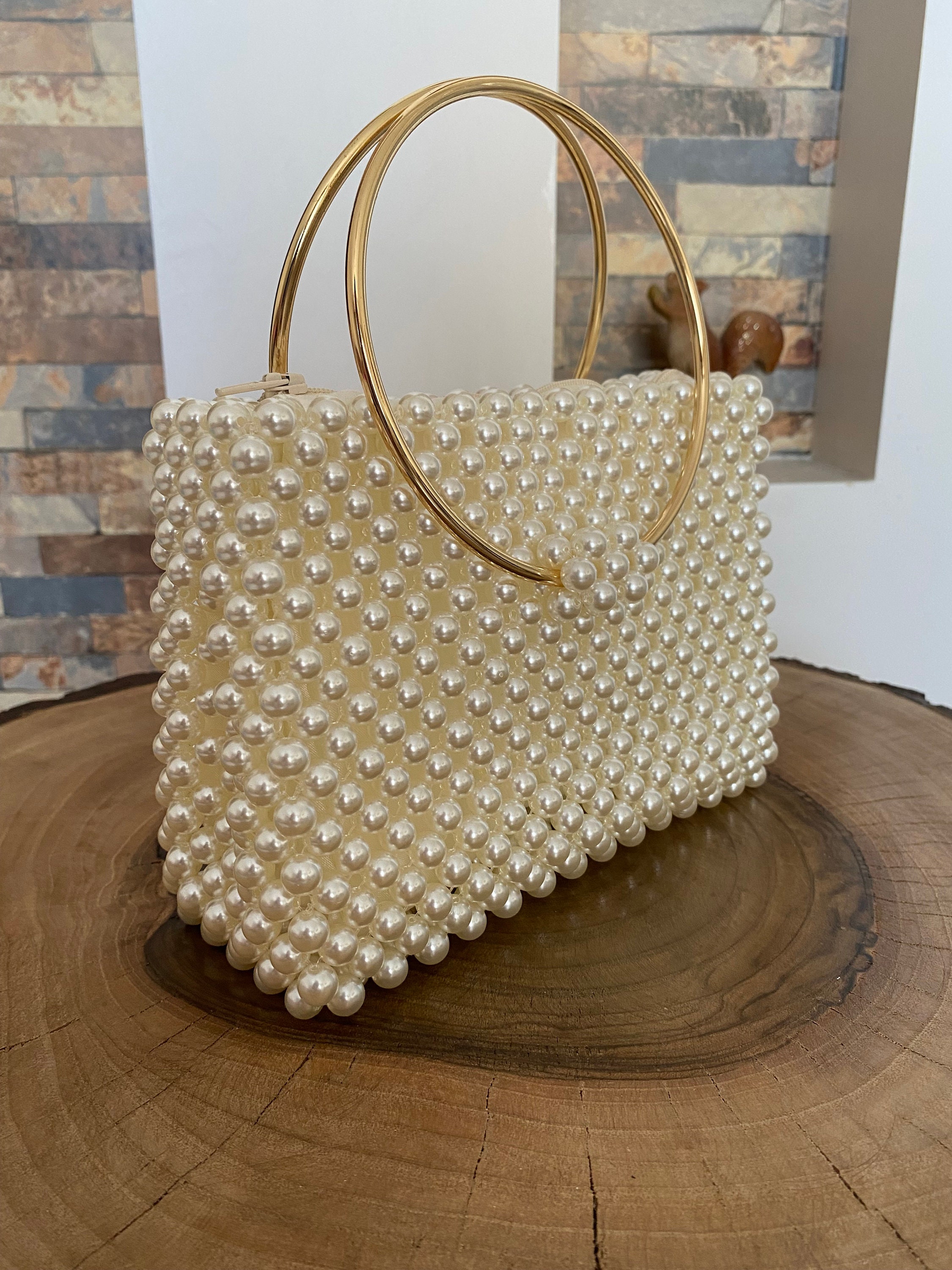 Flower Pearl Women's Handbag Fashion Designer Clutch Evening Bag Bead  Pearls Top Handle Bag Tote Busket Cage Shape Party Bag