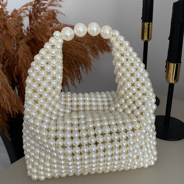 Pearl Beaded Bag, pearl clutch bag, wedding clutch bag, trend bead bag, handbag, handmade bag, classic woman bag