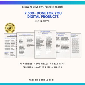 7500+ Done For You PLR MRR Digital Products Bundle, Digital Printable Planners/Trackers/Journals, Master Resell Rights, DFY, Canva Template