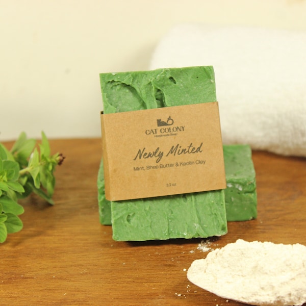 Handmade Mint Soap | Green Clay Soap | Rustic Soap | Artisan Soap | Shea Butter Kaolin Clay Soap