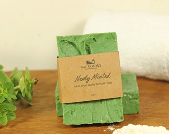 Savon à la menthe fait à la main | Savon à l’argile verte | Savon rustique | Savon artisanal | Savon à l'argile kaolin et au beurre de karité