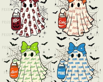 Bundel Preppy Halloween-spookdrankje png, light frisdrankspook png, grappige halloween png, retro halloween png, leuke spook png, girly halloween