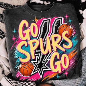 Go Spurs Go Vintage PNG, 90s Neon Basketball Design, Retro San Antonio Fan Graphic, Game Day Shirt Sublimation, Instant Digital Download