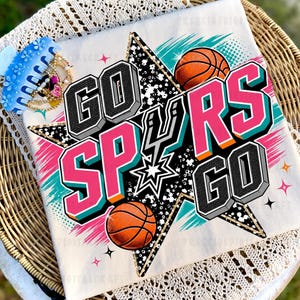 Go Spurs Go Vintage PNG, 90s Neon Basketball Design, Retro San Antonio Fan Graphic, Game Day Shirt Sublimation, Instant Digital Download