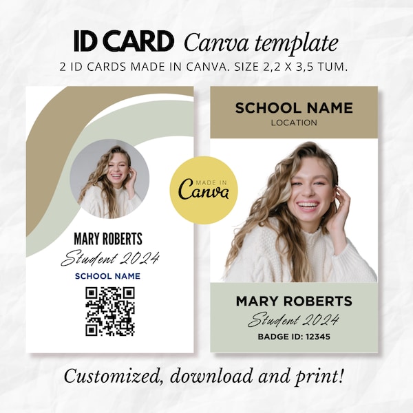 Printable Name Card template I Diy Badge Label I Badge I Editable in Canva I Student I Employee I Teacher I Work id badge I School id