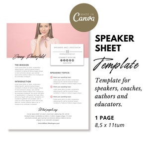 スピーカーシート Canva テンプレート | 著者メディアキット Canva テンプレート I スピーカー Canva I ポッドキャストプロモーション Canva I プロフェッショナルスピーカーシート