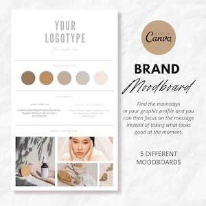 Modello di moodboard personalizzabile per il marchio di prodotti per la cura della pelle I Modello Canva I Guida di stile I Modello di branding I Kit di identità del marchio aziendale fai da te Spa