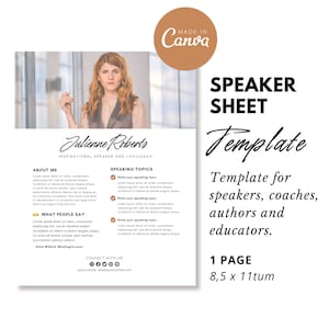 Speaker Sheet Canva Template | Podcast Guest Template | Speaker Media Kit | Canva Keynote Speaker Marketing | Motivational Speaker
