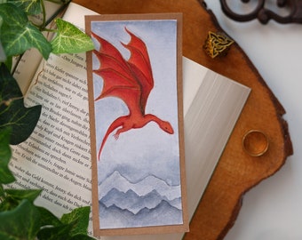 Hand painted bookmark red dragon