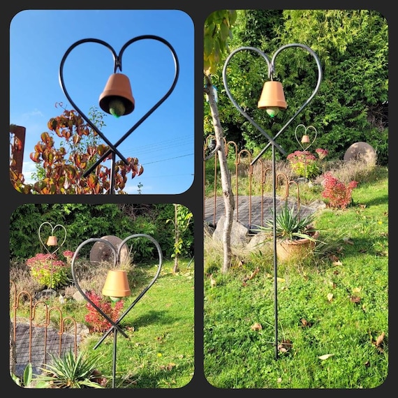 A heart for birds, garden stake with bird dumpling holder