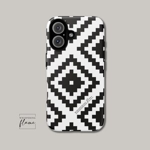 Black Aztec Phone Case, Boho Tribal Pattern Phone Cover, Ethnic Design, Durable Geometric Phone Cover, iPhone 16 15 14 13 Samsung Galaxy
