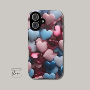 3D Hearts Phone Case, Pink Blue Phone Cover, Cute Hearts Cover for Phone,  Case for Iphone 16 15 14, Samsung Galaxy