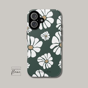Boho GREEN Floral Phone Case, Daisy Flower Phone Cover, Retro Phone Case for iPhone 16 15 14 13 12 SE Max Pro, Samsung Galaxy, Gift for BFF