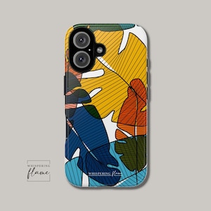 Colorful Leaves Phone Case Tropical Leaves Phone Cover for iPhone 16 15 14 13 12 SE Max Pro, Samsung Galaxy S24 S23 S22 Gift PlantLover