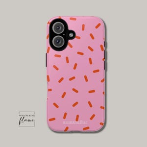 Short Red Stripes on Pink Phone Case, Minimalist Lined Phone Cover Striped iPhone Case 16 15 14 13 12 SE Max Pro, Samsung Galaxy S24 S23