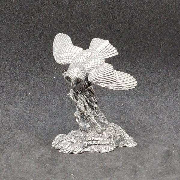 Swooping Pewter Owl Figurine Birds Of Prey by AR Brown, Small Owl Ornament, Gift for Bird Lover