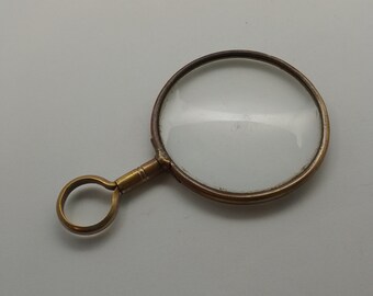 Antique Brass Framed Magnifying Loop Loupe, Brass Magnifying Glass