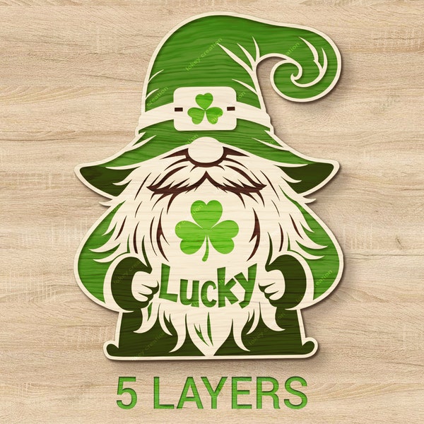 Multilayer St Patrick Gnome, St Patrick's Day SVG, Gnome svg, Multilayered Gnome, Cricut, Lucky svg, St Patrick Clipart, Laser files