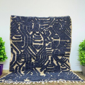 Blue Moroccan Rug, Handmade Wool Rug 8x10, Customized Living Room Rug, Moroccan Blue Rug, Stylish Bedroom Rug