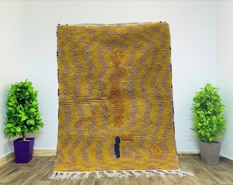 TAPIS jaune PERSONNALISÉ, tapis berbère marocain, tapis jaune fait à la main, tapis en laine de mouton touffeté, tapis tissé à la main, tapis Stuninng Beni.