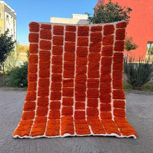 Moroccan rug , Handmade Rug, Orange Rug For Living Room ,Wool Rug ,Orange Moroccan Rug 8x10 , Berber Rug , Custom Area Rug , Bedroom teppich
