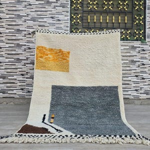 Retro Wool Area Rug in gray & White – Hand Tufted Rectangular Shag Rug – Wool Shag Handcrafted for Bedroom, Living Room