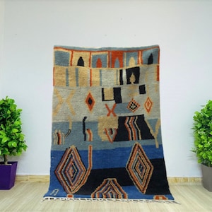 Moroccan rug blue -Berber rug - Custom moroccan rug - Beni ourain rug - Handmade rug - Plain wool rug - Solid blue rug - Custom made rugs