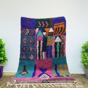 Moroccan Runner Rug, Berber Colorful Rug, Authentic Blue Rug, Bohemian Runner Carpet, Gift for Her