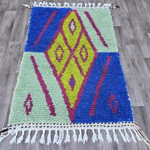Moroccan rug  -Berber rug - Custom moroccan rug - Beni ourain rug - Handmade rug - Plain wool rug - Solid blue rug - Custom made rugs