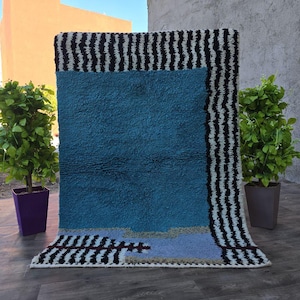 Blue Moroccan rug  -Berber rug - Custom moroccan rug - Beni ourain rug - Handmade rug - Plain wool rug - Solid blue rug - Custom made rugs