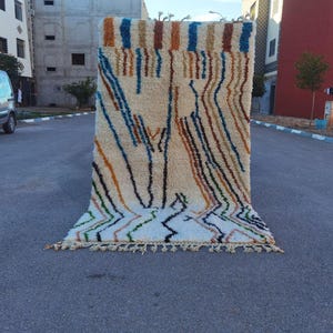 Modern Beni Mrirt Rug – Abstract Moroccan Wool Carpet – Ivory & Earth Tones Tapis – Handwoven Berber Home Decor – Custom Size