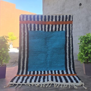 custom moroccan beni rug , Moroccan rug blue -Berber rug - Custom moroccan rug - Beni ourain rug - Handmade rug - Solid blue rug -