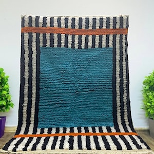 custom moroccan beni rug , Moss rug 5x8 , Handmade Moroccan Rug , Morrocan Area Rug , Tufted Green Grass Gardening Shape Rug , blue rug.