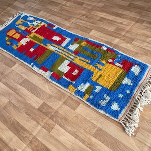 Tapis boujad fabuleux personnalisé - Authentique tapis marocain, tapis Azilal, tapis abstrait multicolore, tapis marocain fait main, tapis bohème