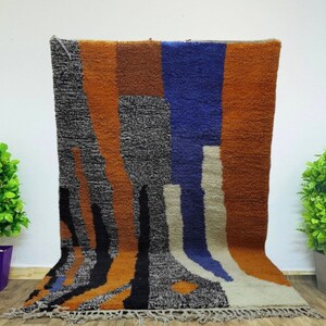 Custom Handmade Moroccan Beni Ourain Rug, Colorful Wool Area Carpet, Abstract Berber.