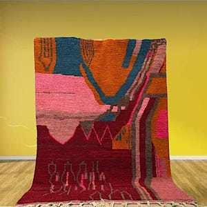 Custom Pink Moroccan Rug - Handmade Wool Berber Boujaad Rug, Colorful Tufted Custom Rug, Boho Chic Decor, Vibrant Area Carpet