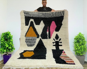 Large soft black and white Moroccan rug,custom black colored Beni Ourain rug,Moroccan rug in a unique modern style,Handmade gift for bedroom