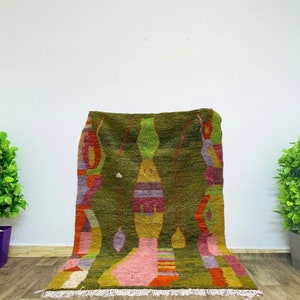 Fabulous Green Rug, Custom Handmade Moroccan Carpet, Multicolored Area Rug, Bohemian Home Decor, Authentic Moroccan Rug